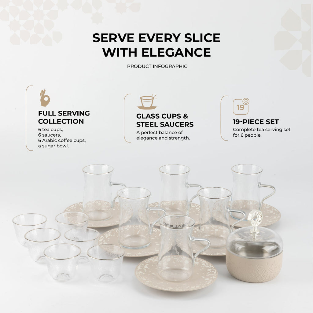 Nourhan - Tea Set (19-Pc) - Beige & Silver