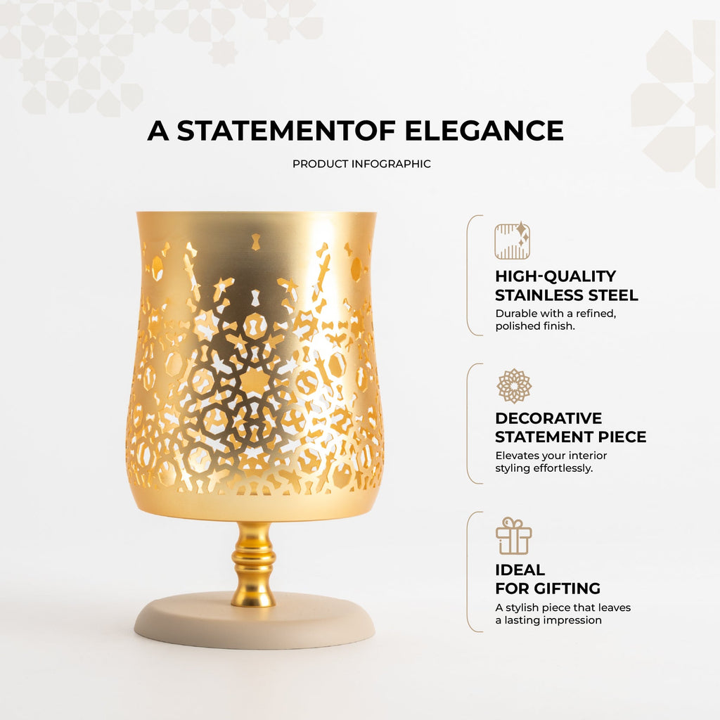 Nourhan - Large Candle Holder - Gold & Beige