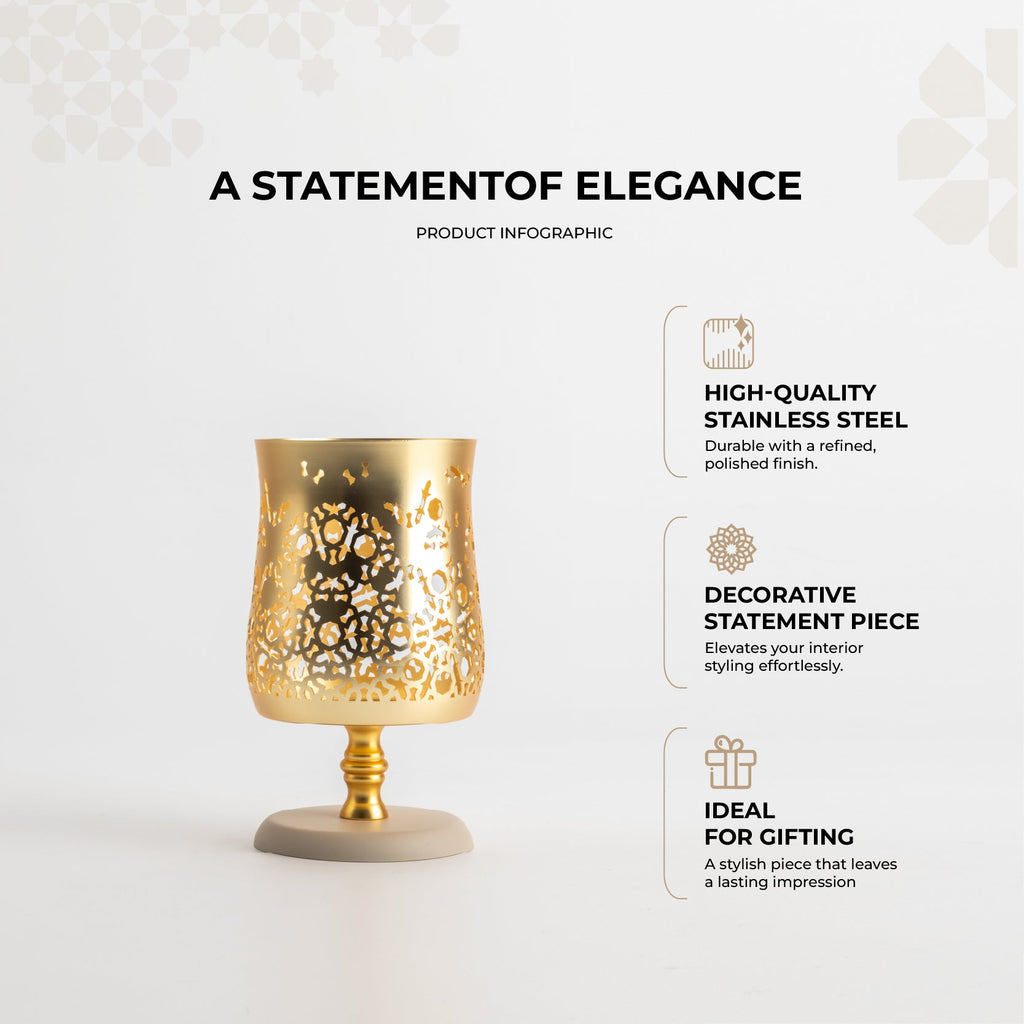 Nourhan - Medium Candle Holder - Gold & Beige