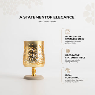 Nourhan - Medium Candle Holder - Gold & Beige