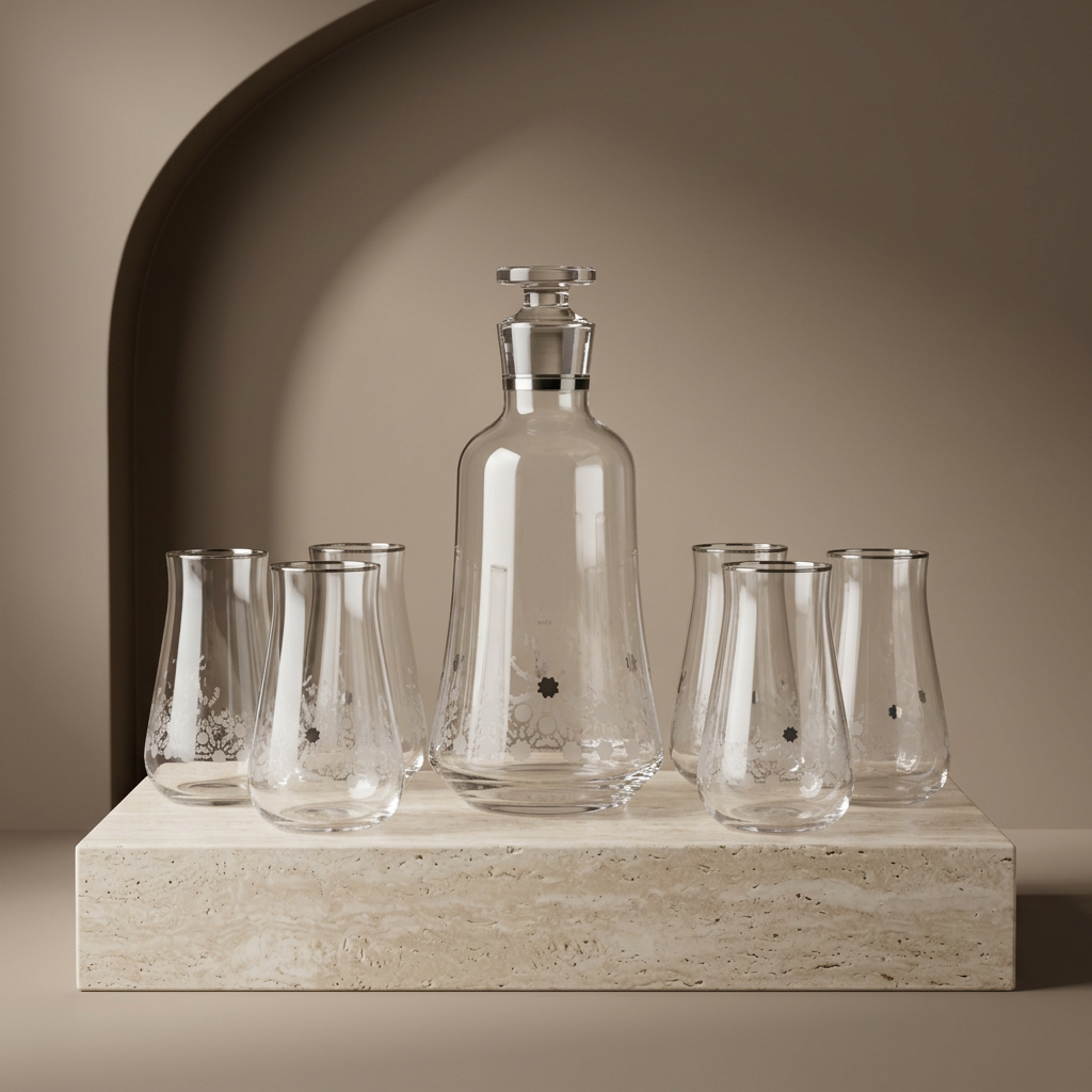 Nourhan - Jug with 6 Tall glass cups - Silver