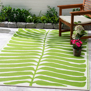 Hilo Green Tropical Leaf Reversible Outdoor Patio Rug