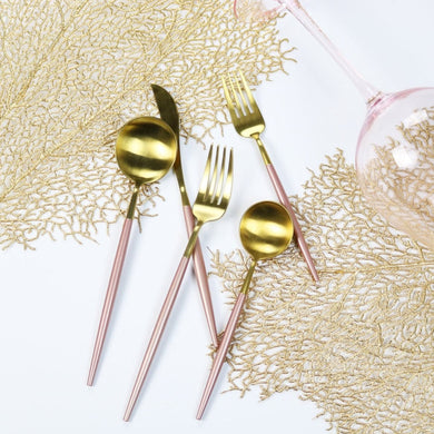 Pink and Gold Obelisk Flatware Set – 20 Piece Modern Luxury Cutlery