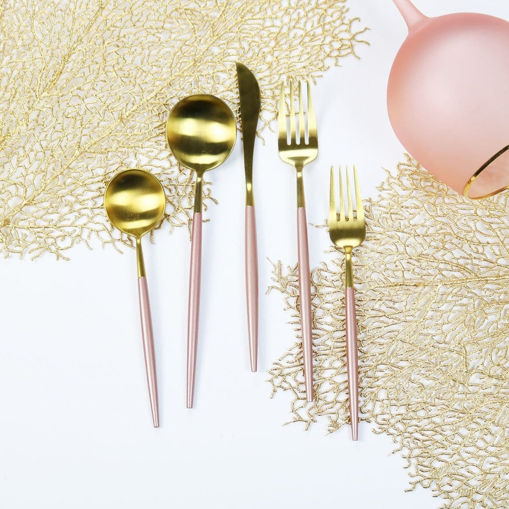Pink and Gold Obelisk Flatware Set – 20 Piece Modern Luxury Cutlery