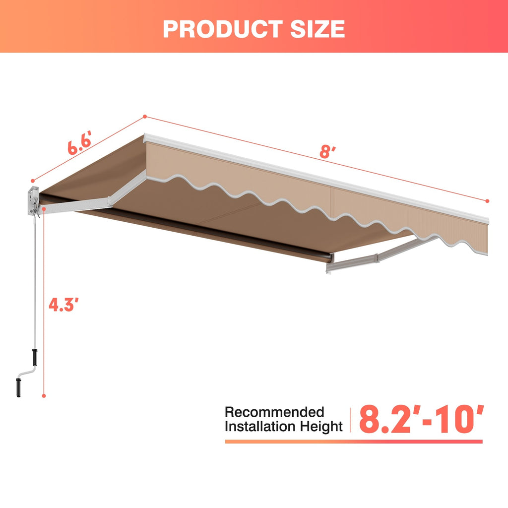 Manual Retractable Patio Awning with Adjustable UV-Resistant Canopy – 8' x 6.6'