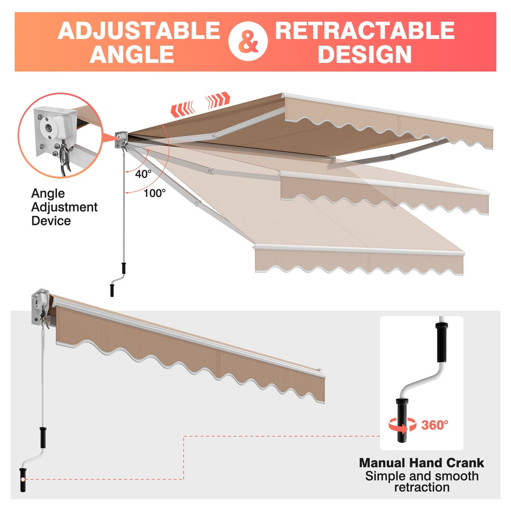 Manual Retractable Patio Awning with Adjustable UV-Resistant Canopy – 8' x 6.6'