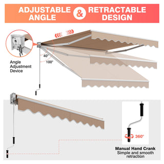 Manual Retractable Patio Awning with Adjustable UV-Resistant Canopy – 8' x 6.6'