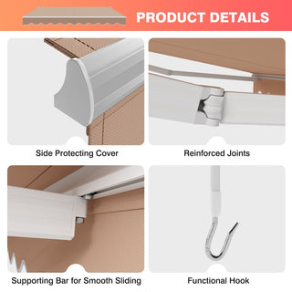 Manual Retractable Patio Awning with Adjustable UV-Resistant Canopy – 8' x 6.6'