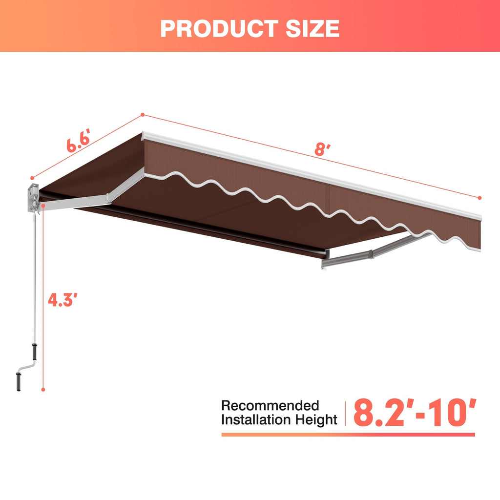 Manual Retractable Patio Awning with Adjustable UV-Resistant Canopy – 8' x 6.6'