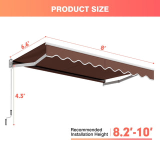 Manual Retractable Patio Awning with Adjustable UV-Resistant Canopy – 8' x 6.6'
