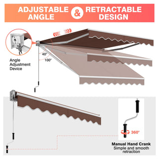 Manual Retractable Patio Awning with Adjustable UV-Resistant Canopy – 8' x 6.6'
