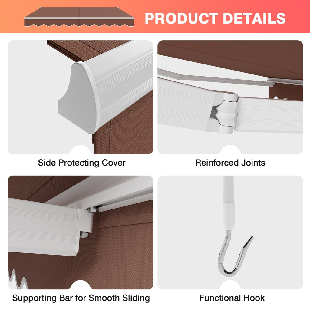 Manual Retractable Patio Awning with Adjustable UV-Resistant Canopy – 8' x 6.6'