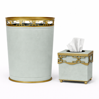 Soft Green Fretwork Wastepaper Basket & Tissue (3 Options) | Elegant Bath Décor