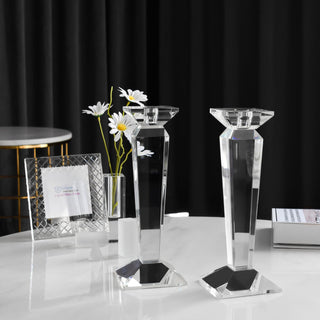 Pair of 11” Sleek Solid Crystal Candlesticks by Lainy Home - Anara Lifestyle