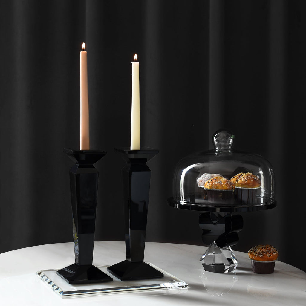 Pair of 11” Sleek Solid Crystal Candlesticks by Lainy Home - Anara Lifestyle