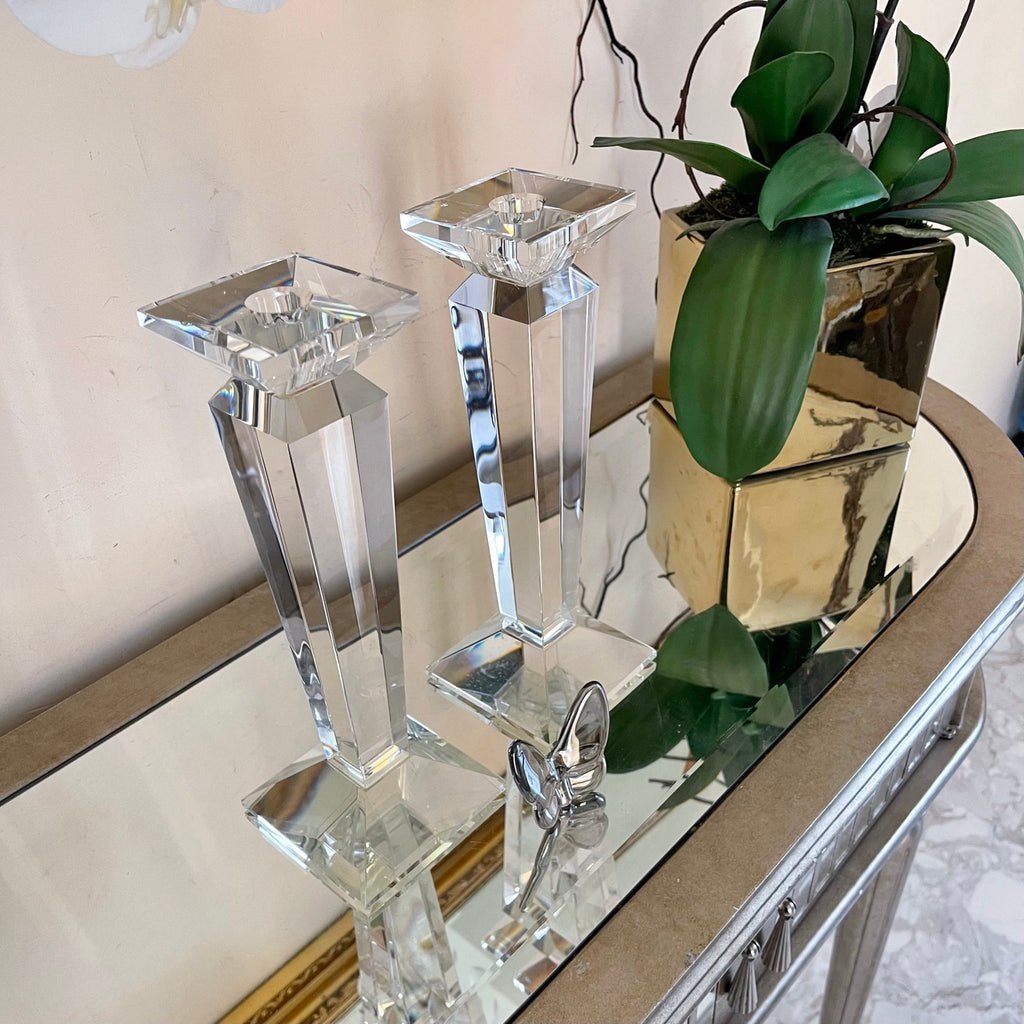 Pair of 11” Sleek Solid Crystal Candlesticks by Lainy Home - Anara Lifestyle