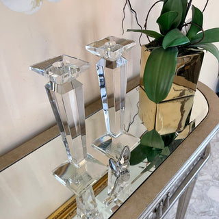 Pair of 11” Sleek Solid Crystal Candlesticks by Lainy Home - Anara Lifestyle