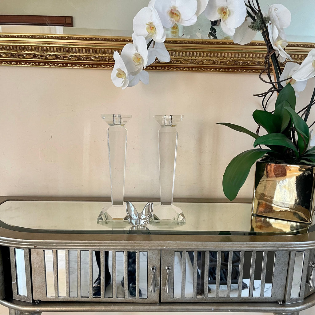 Pair of 11” Sleek Solid Crystal Candlesticks by Lainy Home - Anara Lifestyle
