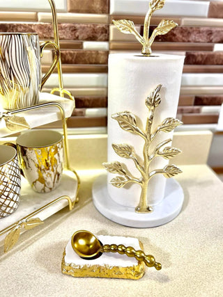 Paper Towel Holder Gold Tree Design with Marble Base - Anara Lifestyle