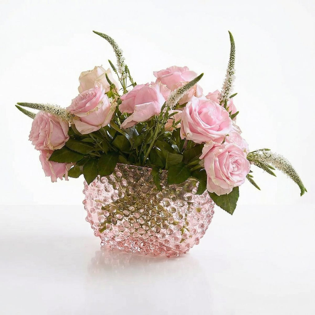 Hobnail Glass Vase in Petal Pink – Optic
