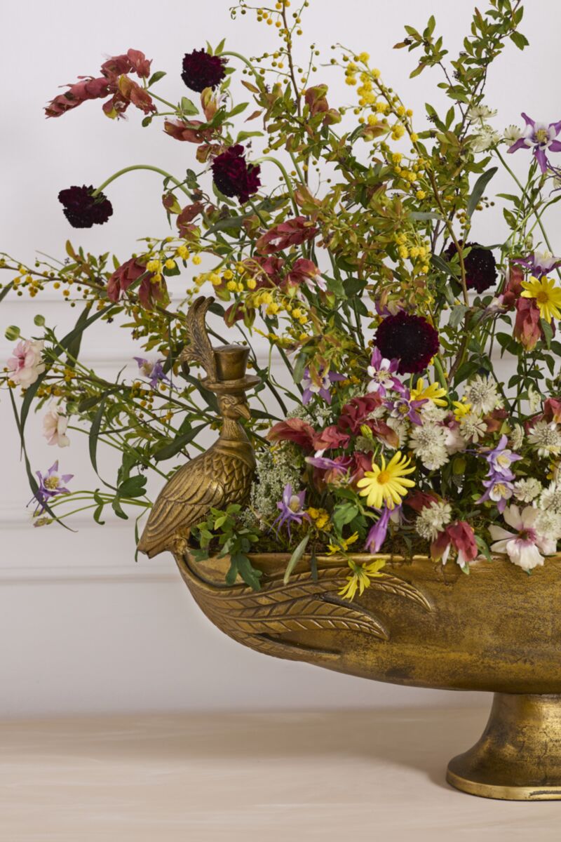 Emerson Pheasant Pedestal Centerpiece – Antique Gold