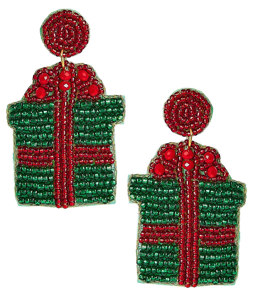 Beaded Christmas Present Earrings