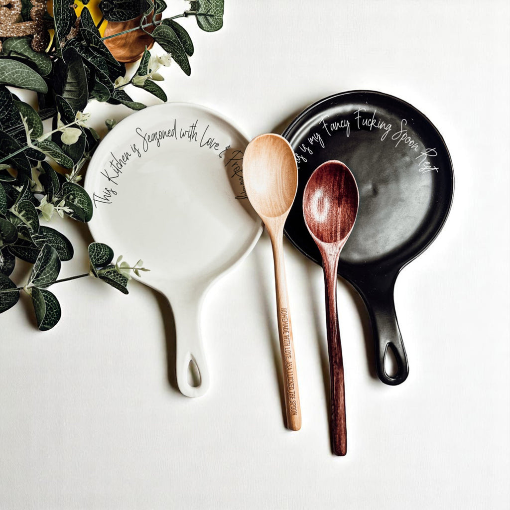 Funny Chef Spoon Rest with Wooden Spoon – Porcelain Kitchen Spoon Holder Gift
