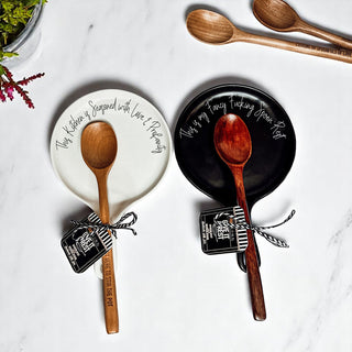 Funny Chef Spoon Rest with Wooden Spoon – Porcelain Kitchen Spoon Holder Gift