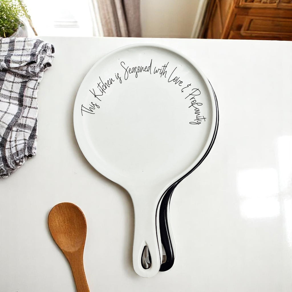 Funny Chef Spoon Rest with Wooden Spoon – Porcelain Kitchen Spoon Holder Gift