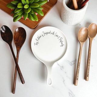 Funny Chef Spoon Rest with Wooden Spoon – Porcelain Kitchen Spoon Holder Gift