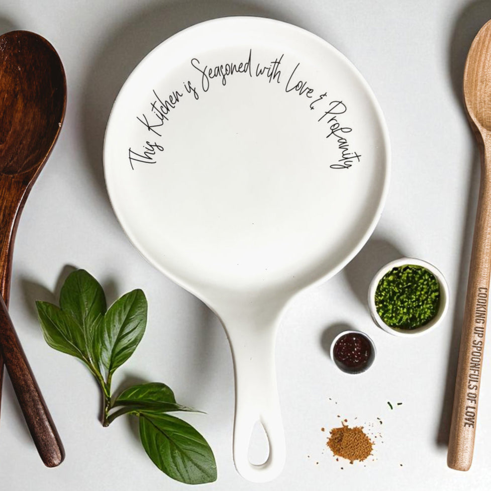 Funny Chef Spoon Rest with Wooden Spoon – Porcelain Kitchen Spoon Holder Gift