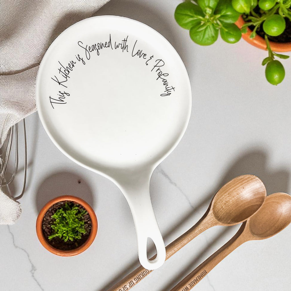 Funny Chef Spoon Rest with Wooden Spoon – Porcelain Kitchen Spoon Holder Gift