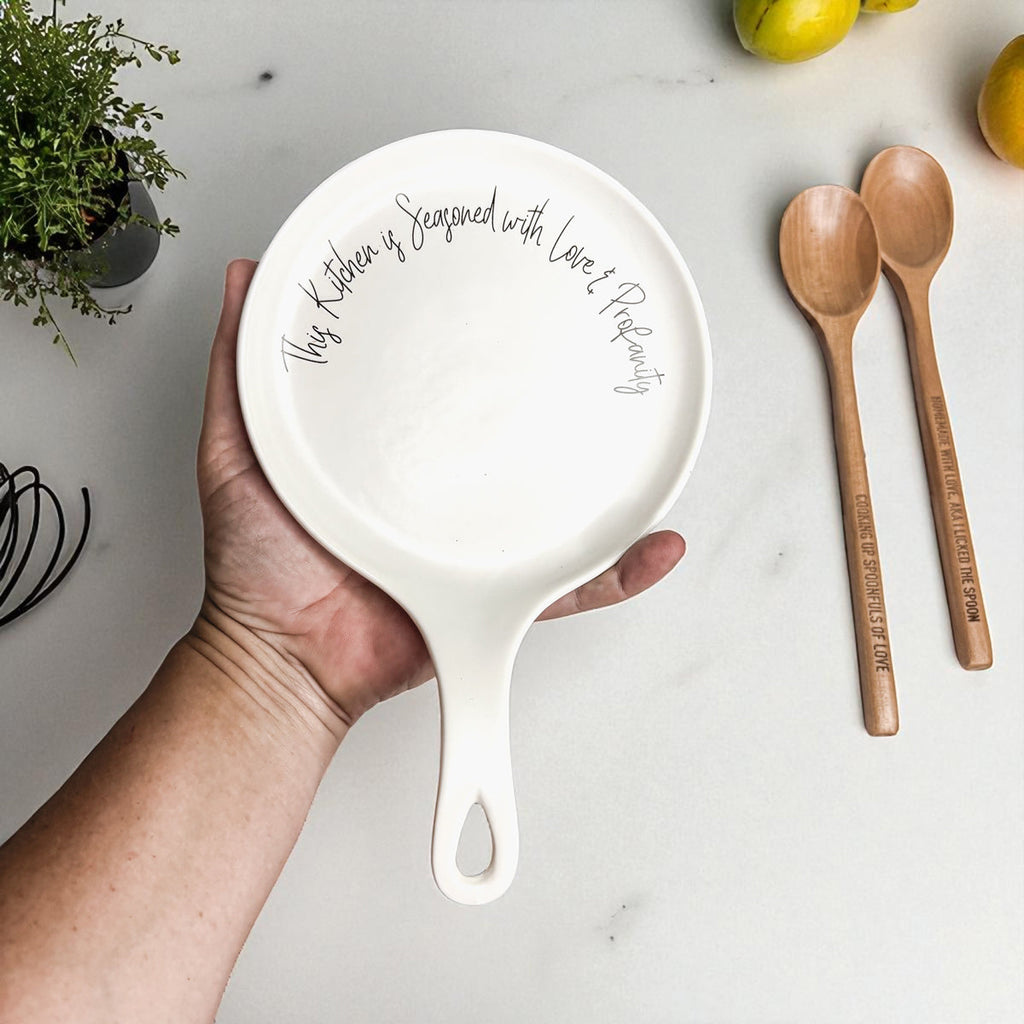Funny Chef Spoon Rest with Wooden Spoon – Porcelain Kitchen Spoon Holder Gift
