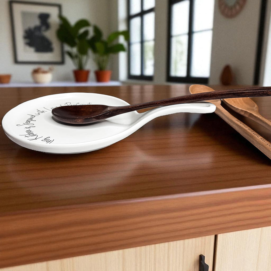 Funny Chef Spoon Rest with Wooden Spoon – Porcelain Kitchen Spoon Holder Gift