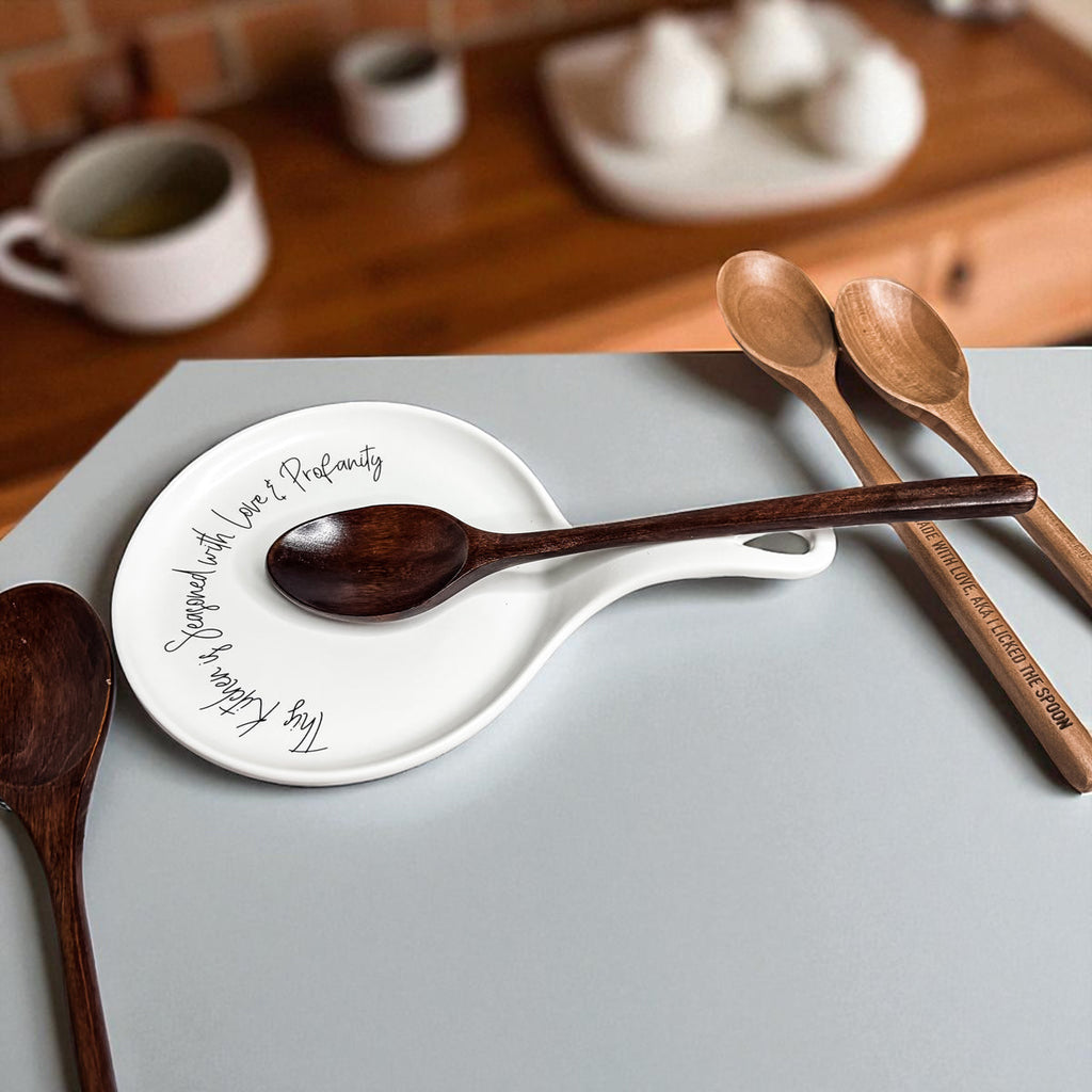 Funny Chef Spoon Rest with Wooden Spoon – Porcelain Kitchen Spoon Holder Gift