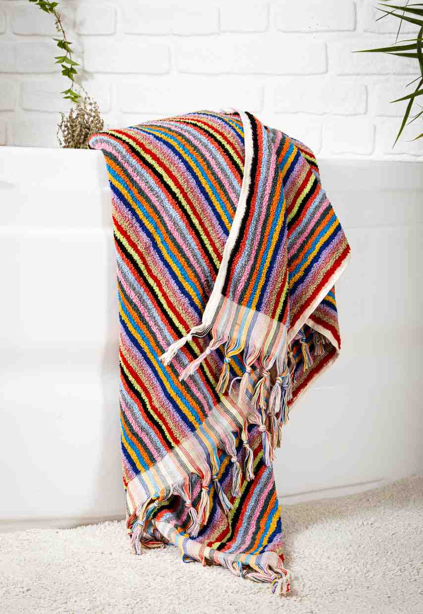 Striped Bath Towel | Organic Turkish Cotton Plush Jacquard Towel