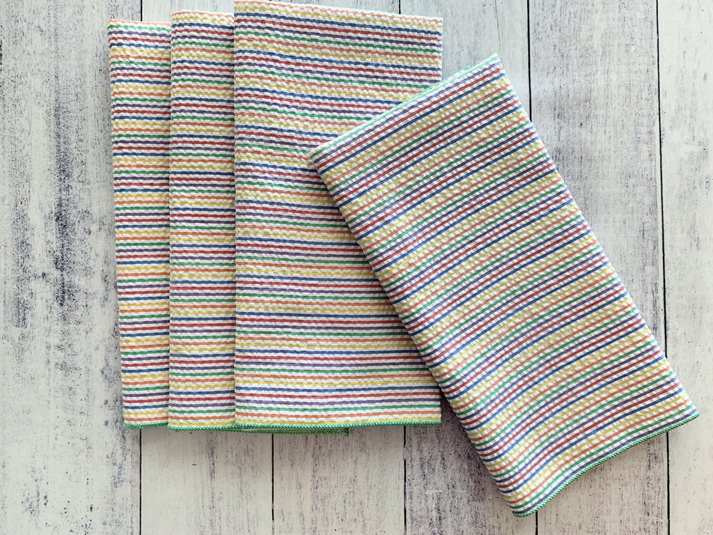 Elegant Rainbow Seersucker Napkins – 4-Piece Colorful Cotton Blend Set
