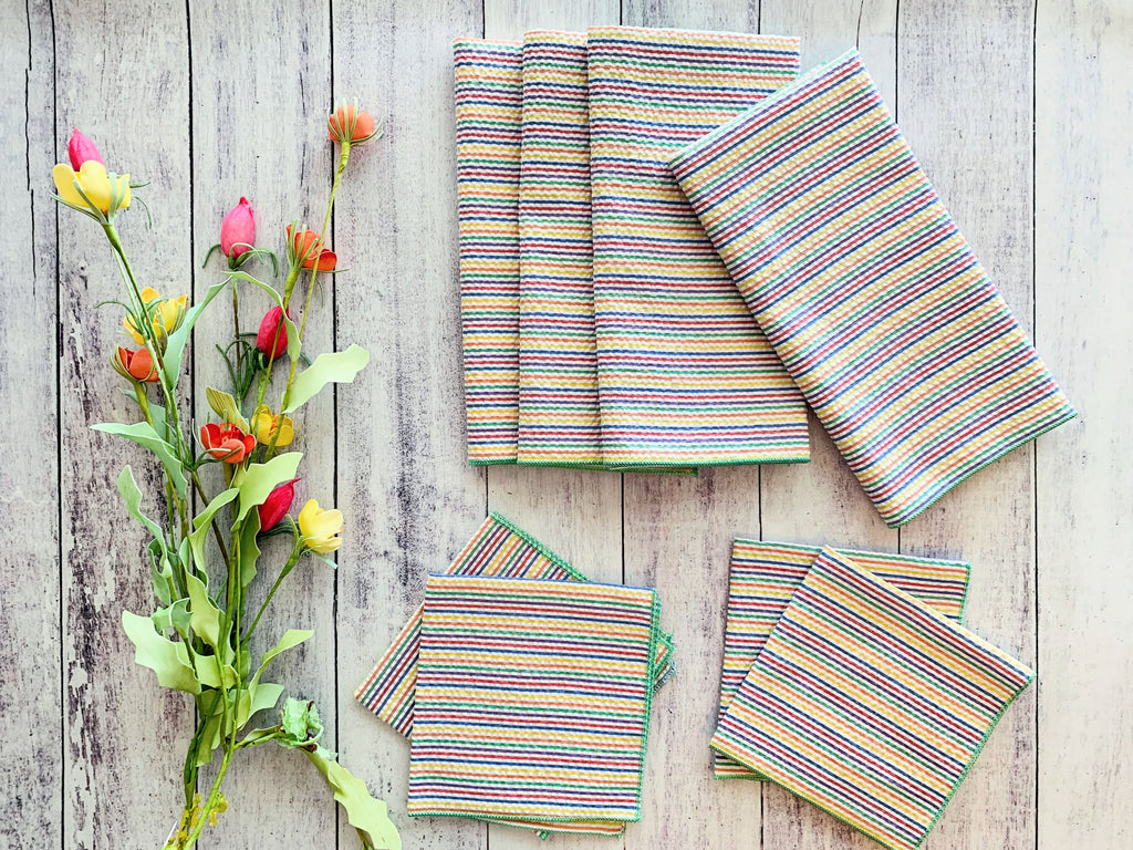 Elegant Rainbow Seersucker Napkins – 4-Piece Colorful Cotton Blend Set