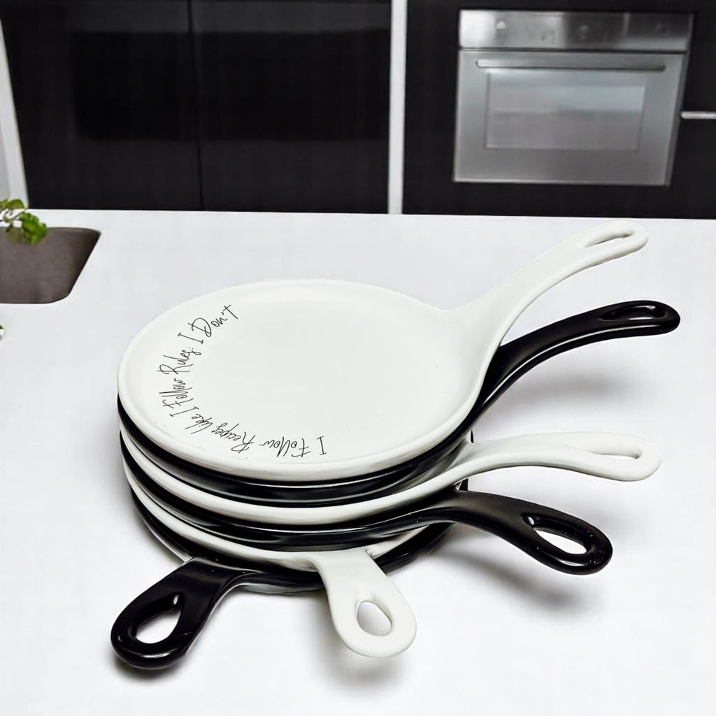 Recipes & Rules Spoon Rest with Wooden Spoon – Funny Porcelain Kitchen Gift