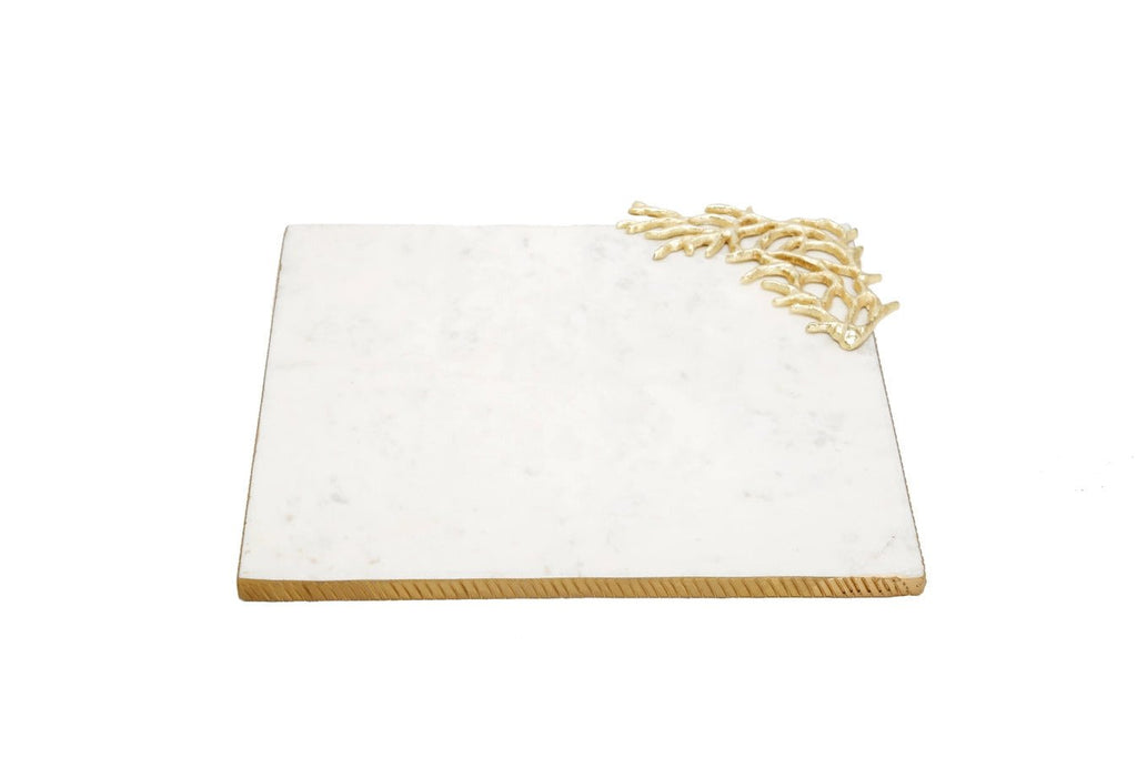 Rectangular Marble Tray with Metal Gold Branch Details - Anara Lifestyle