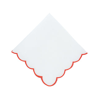 Red Scalloped Linen Napkins, Set of 4