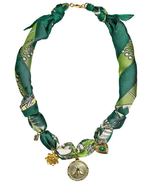 Reese - Green Bee Charm - Scarf Necklace