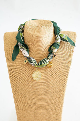 Reese - Green Bee Charm - Scarf Necklace