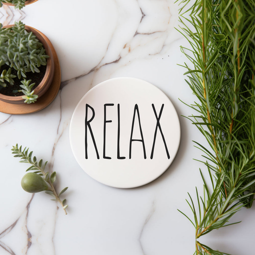 One Word Ceramic Coasters – Minimalist Bar & Coffee Table Collection (4