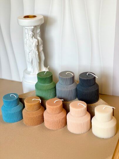 Ribbed Pedestal Candle for Minimalist Home Décor