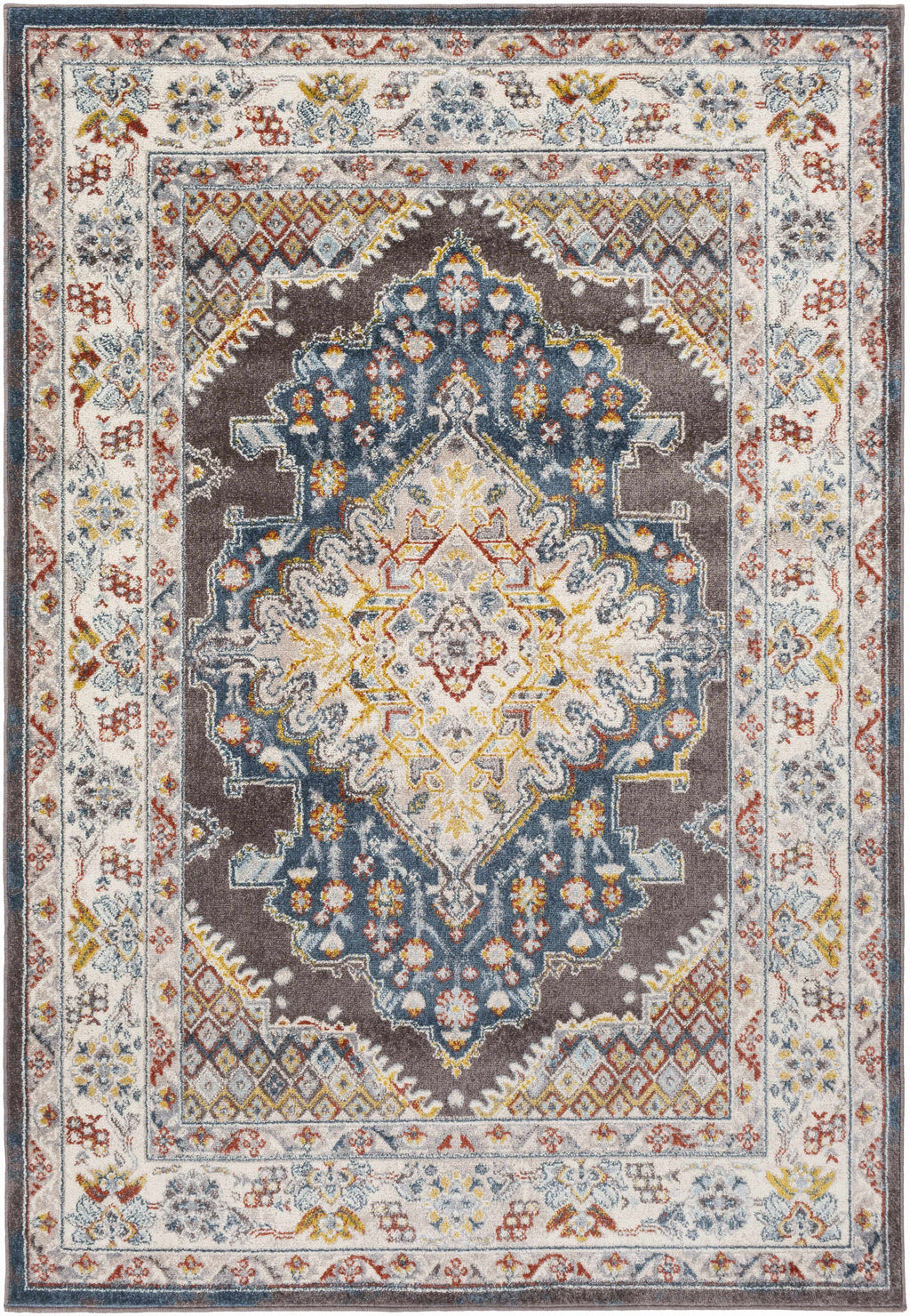 Haymond Brown Medallion Area Rug – Traditional Patterned Living Room Carpet