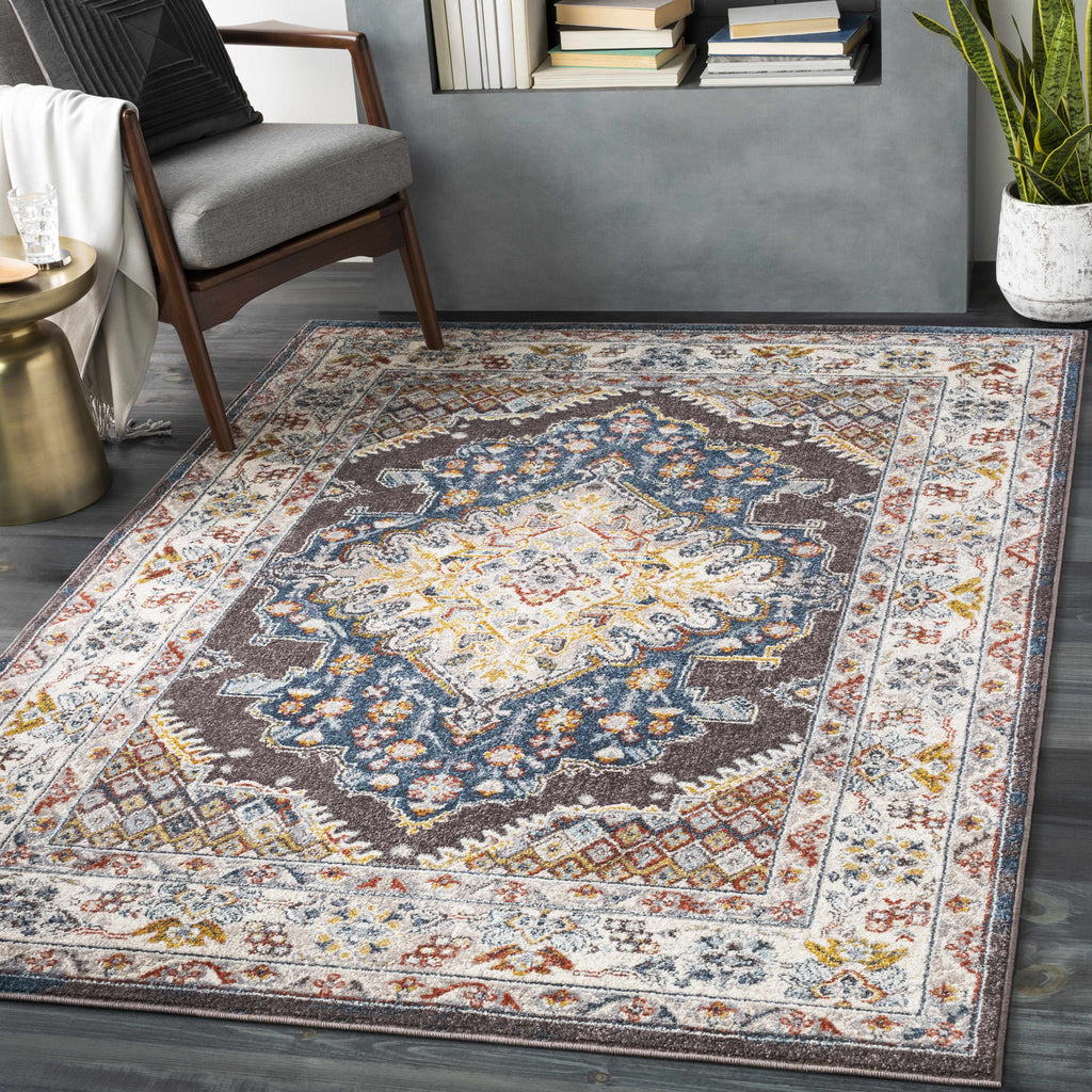 Haymond Brown Medallion Area Rug – Traditional Patterned Living Room Carpet