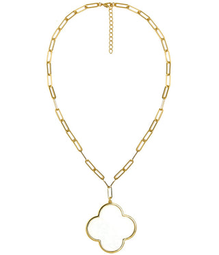 Riley Large Clover Shell Necklace - 18k Plated Paper Clip Chain
