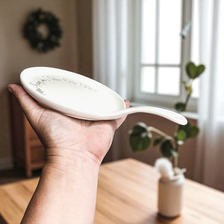 Recipes & Rules Spoon Rest with Wooden Spoon – Funny Porcelain Kitchen Gift