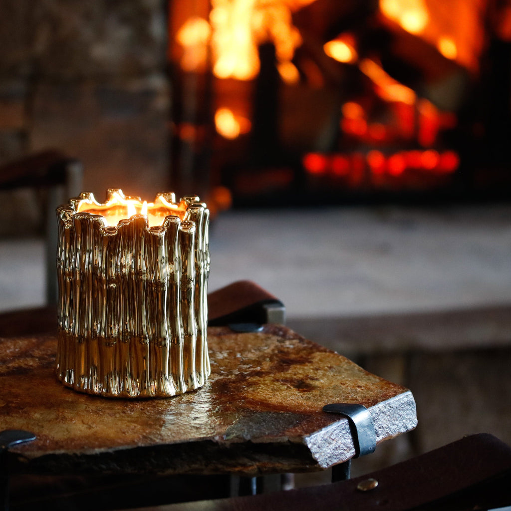 Gold Sagano Candle – Elegant Bamboo Scented Candle in Gold Jar